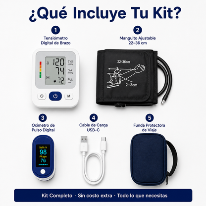🫀❤️ Kit VitalCare® - Tensiómetro Digital de Brazo + Oxímetro de Pulso, Control de Presión Arterial y Saturación de Oxígeno, Resultados en Segundos, Para Toda la Familia 🏠💙✅