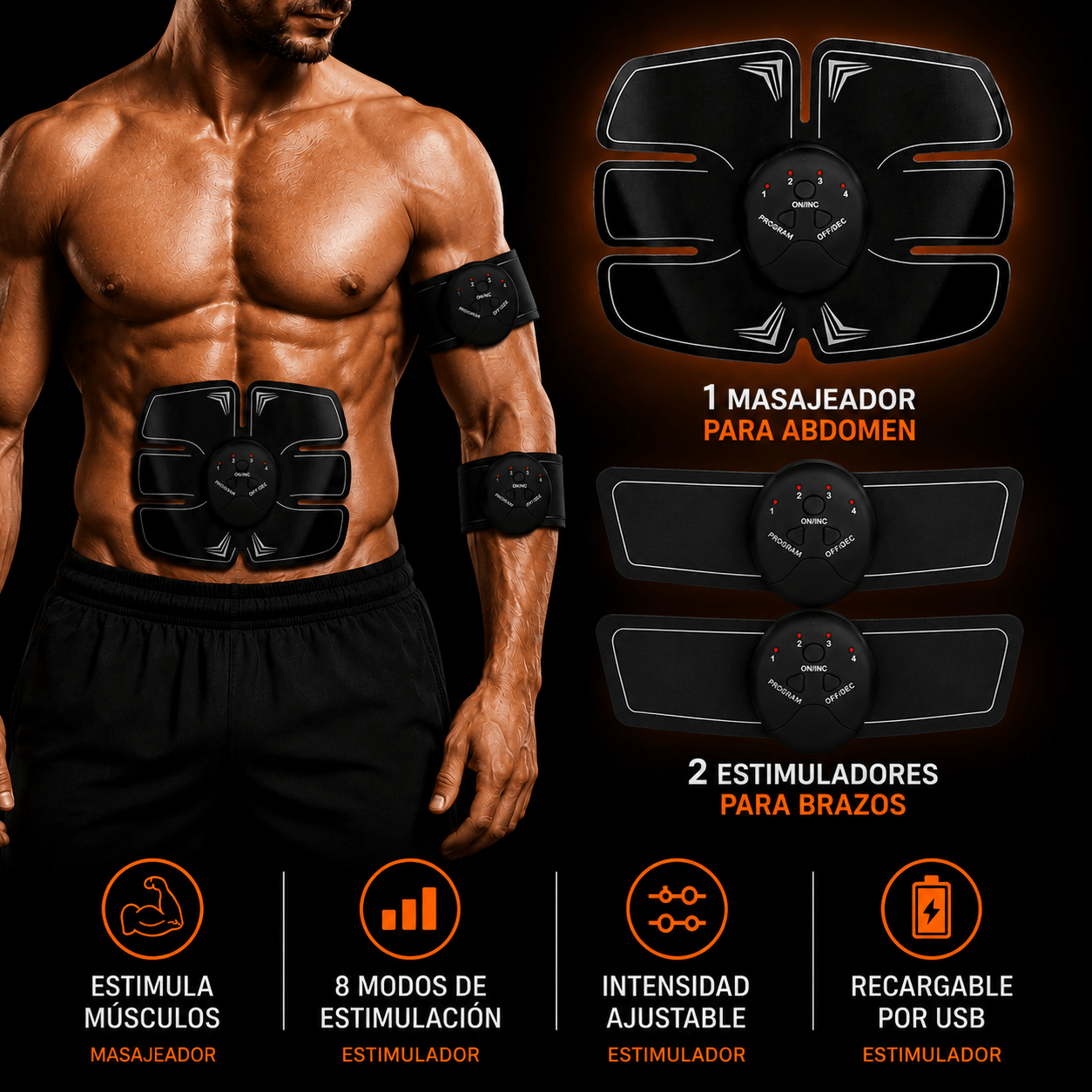 KIT EMS (1 Masajeador para abdomen + 2 Masajeadores para brazos)