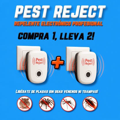 Repelente Ultrasónico Pest Reject 200m² – Seguro para Mascotas y Niños – COMPRA 1, LLEVA 2 [Sin Veneno, Silencioso]